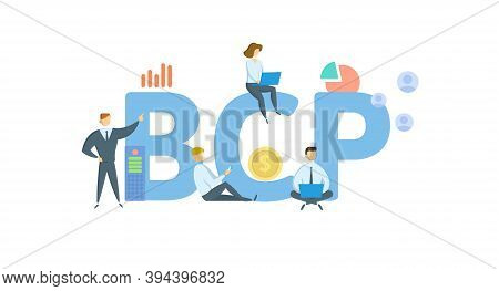 Bcp, Business Continuity Plan. Concept With Keywords, People And Icons. Flat Vector Illustration. Is