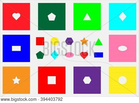 Seguin Form Board Test, Find Objects, Different Colorful Geometric Shapes, Fun Education Game For Ki