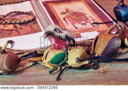 Caps And Other Clothes For The Hunter Falcon. Attributes Of Vintage Falconry - Hood, Vabilo, Shrouds