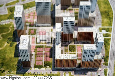 Layout Of A Residential Complex Of High-rise Buildings, Close-up - Moscow, Russia, 12.02.2019
