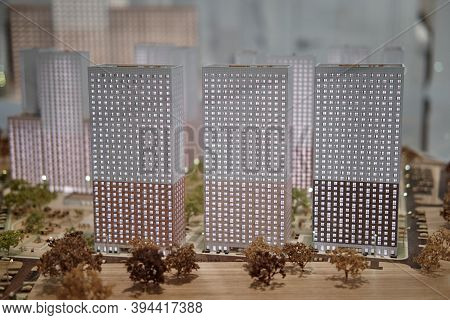 Model Of A Modern New Residential Complex, Evening Layout Of Buildings - Moscow, Russia, 12.02.2019