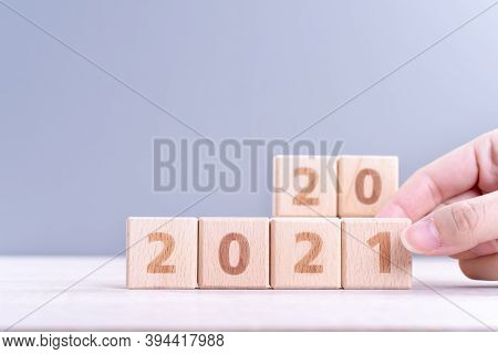 2021 New Year Abstract Design Concept By Wooden Blocks With Copy Space.