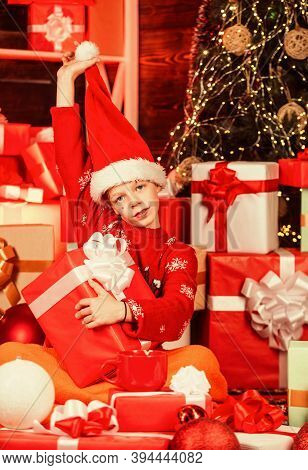 Everyone Will Get A Present. Post Full Of Present Boxes And Parcels. Small Teenage Boy After Shoppin