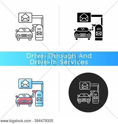 Drive Through Mailbox Icon. American Post Office With Transport Lane. Convenience Service For Postal