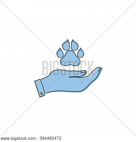 Charity And Donation Icon, Logotype, Badge. Hand Holding Animal Paw.
