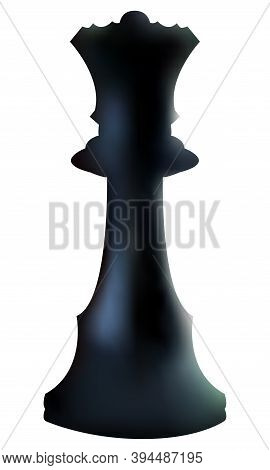 Black Wooden Chess Piece Queen In 3d Style On White Background. Vector Illustration