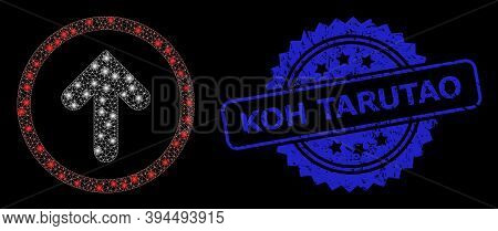 Bright Network Up Pointer With Glowing Spots, And Koh Tarutao Unclean Ribbon Stamp. Blue Stamp Seal 