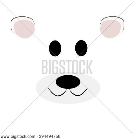 Adorable Polar Bear Face Flatted Illustrated In Square. Iconic Animal  For Christmas Celebration In 