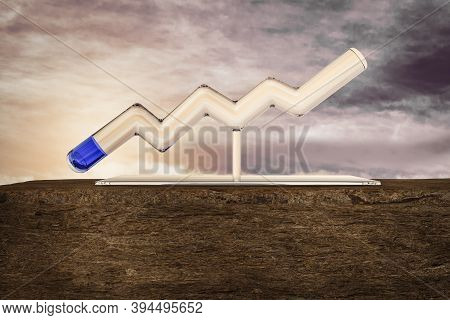 Biotech Glass Tube In A Shape Of Growing Graph On Rock At Sunset Magenta Day. Biotech Stocks To Buy 