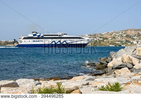 Paros, Greece - September 27, 2020: Worldchampion Jet Seajets, One Of The Fastest High-speed Ferries