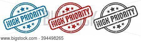 High Priority Stamp. High Priority Round Isolated Sign. High Priority Label Set