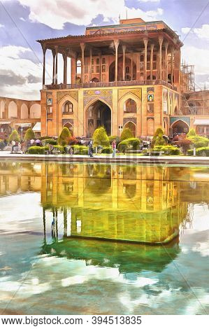 Ali Qapu Palace Colorful Painting, Isfahan, Isfahan Province, Iran.