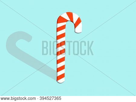 Christmas Candy Cane On Blue Mint Colour Background Shadow.  (vector Illustration)