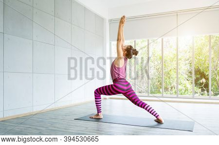 Asian Women Workout Practicing Yoga Training Put On Pink Clothes And Practice Meditation Wellness Li