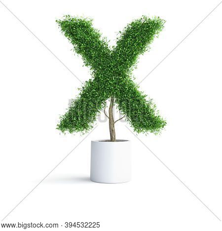 Green Tree Alphabet Letter X With Clipping Path. 3d Illustration