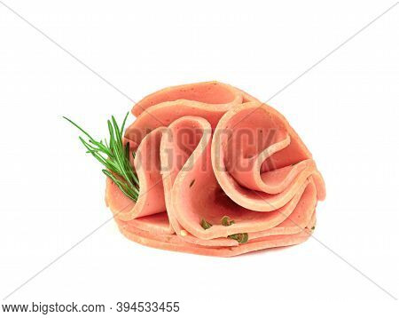 Closeup Bologna Sliced Isolated On White Background