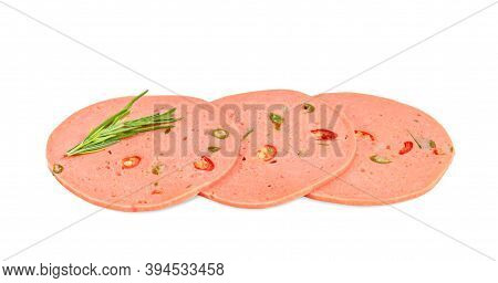Closeup Bologna Sliced Isolated On White Background