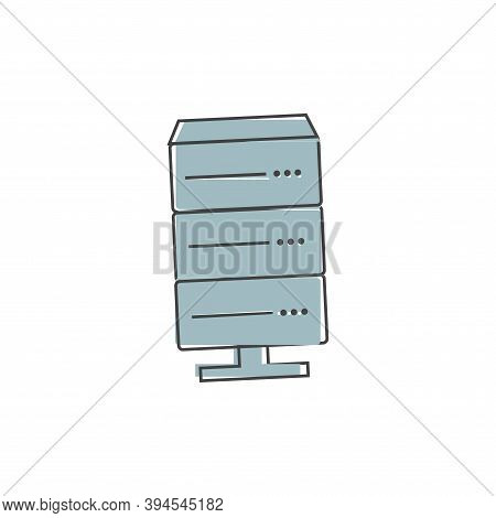 Vector Data Center Icon. Illustration Server Cartoon Style On White Isolated Background.ite Isolated