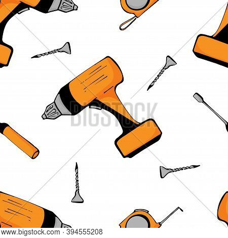 Drilling Machine Tools Seamless Pattern On White Background