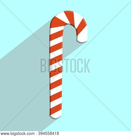 Christmas Candy Cane On Blue Mint Colour Background With Long Shadow.. (vector Illustration)