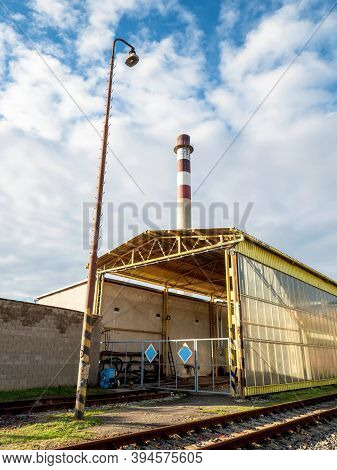 City Heating Plant. Natural Gas Processing Plant On A Pipeline. Industrial Combustion Of Natural Gas