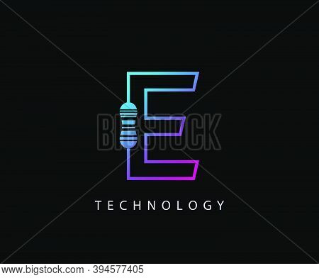 Electrical E Letter Icon Design With Carbon Resistor Shape.
