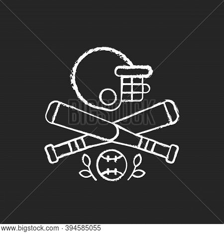 Baseball Chalk White Icon On Black Background. Bat-and-ball Game. Sport Participation. Batting And F