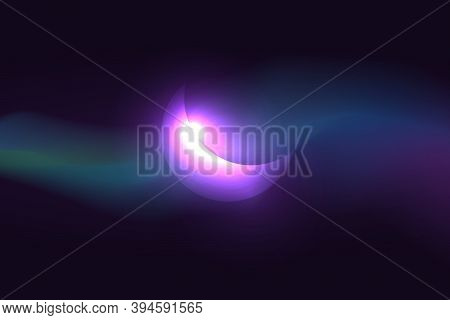 Raster Abstract Illustration Of The Moon With Bright Highlights And A Stream Of Colored Light On A D