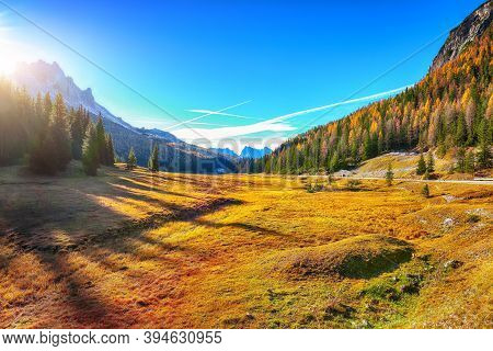 Scenic Image Of The Alpine Road  In National Park Tre Cime Di Lavaredo. Location: National Park Tre 