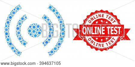 Vector Collage Mobile Internet Of Flu Virus, And Online Test Corroded Ribbon Stamp Seal. Virus Items