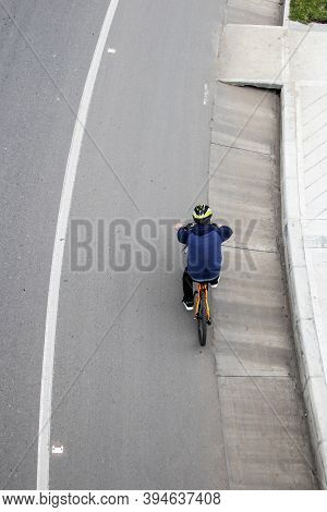 Overhead Shot Of An Amateur Male Cyclist On The Road Between Bogota And La Calera On The Mountains I