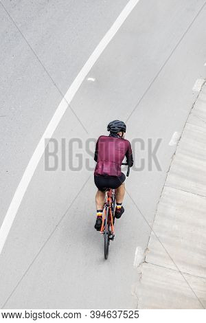 Overhead Shot Of An Amateur Male Cyclist On The Road Between Bogota And La Calera On The Mountains I