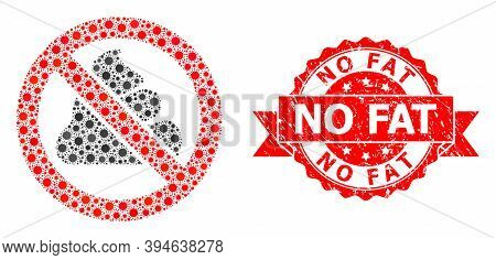 Vector Collage Forbidden Shit Of Corona Virus, And No Fat Textured Ribbon Stamp Seal. Virus Elements