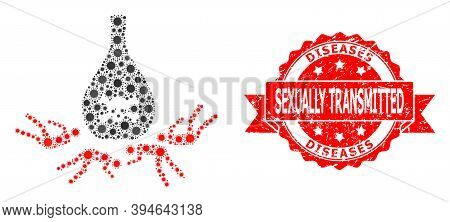 Vector Mosaic Dead Poisoned People Of Corona Virus, And Diseases Sexually Transmitted Grunge Ribbon 