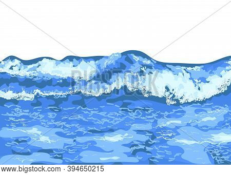 Waves On Sea. Breaking Blue Wave On The Ocean