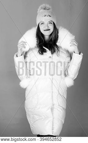 Choose Your Winter. Happy Winter Holidays. Woman In Padded Warm Coat. Beauty In Winter Clothing. Flu