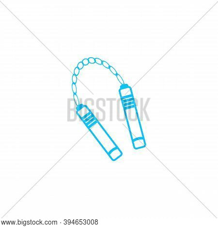 Nunchaku Weapon Icon Flat. Blue Pictogram On White Background. Vector Illustration Symbol