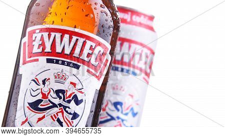 Bottle And Can Of Zywiec Beer Isolated On White