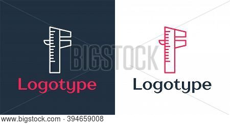Logotype Line Calliper Or Caliper And Scale Icon Isolated On White Background. Precision Measuring T