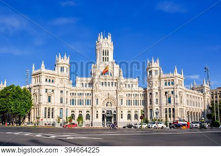 Cybele Palace On Cibeles Square In Madrid, Spain