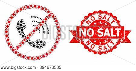 Vector Mosaic No Phone Calls Of Covid-2019 Virus, And No Salt Textured Ribbon Seal. Virus Elements I