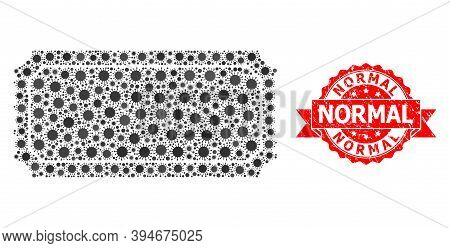 Vector Mosaic Ticket Template Of Virus, And Normal Dirty Ribbon Seal Print. Virus Items Inside Ticke