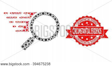 Vector Collage Search Tool Of Flu Virus, And Circumstantial Evidence Textured Ribbon Seal Print. Vir