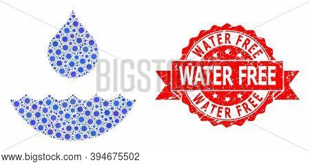 Vector Mosaic Water Of Covid-2019 Virus, And Water Free Rubber Ribbon Stamp Seal. Virus Particles In