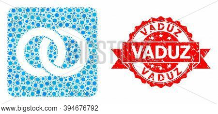 Vector Collage Wedding Rings Of Virus, And Vaduz Scratched Ribbon Stamp. Virus Cells Inside Wedding 