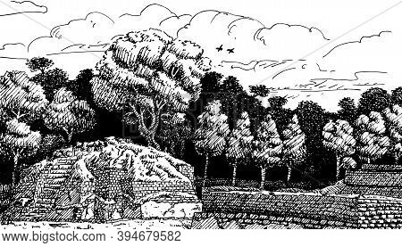Ruined Temple-pyramid In The Middle Of Forest At The Old City Of Iximche. An Archaeological Site Of 