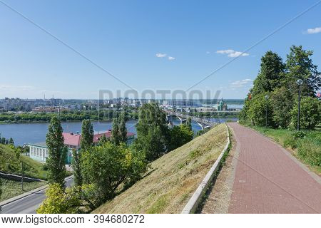 Russia June 2, 2020 Nizhny Novgorod, View Of The Novinsky Bridge, Photo Taken On A Sunny Summer Day