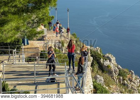 Dubrovnik Croatia October 2020 Tourists On Top Of The Srd Mountain Above Dubrovnik City Standing And