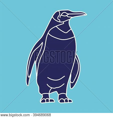 The Dark Blue Penguin Silhouette On A Blue Background.