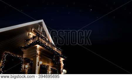 Decoration Lighthing Exterior Home For Christmas Cerebrate Party At Night